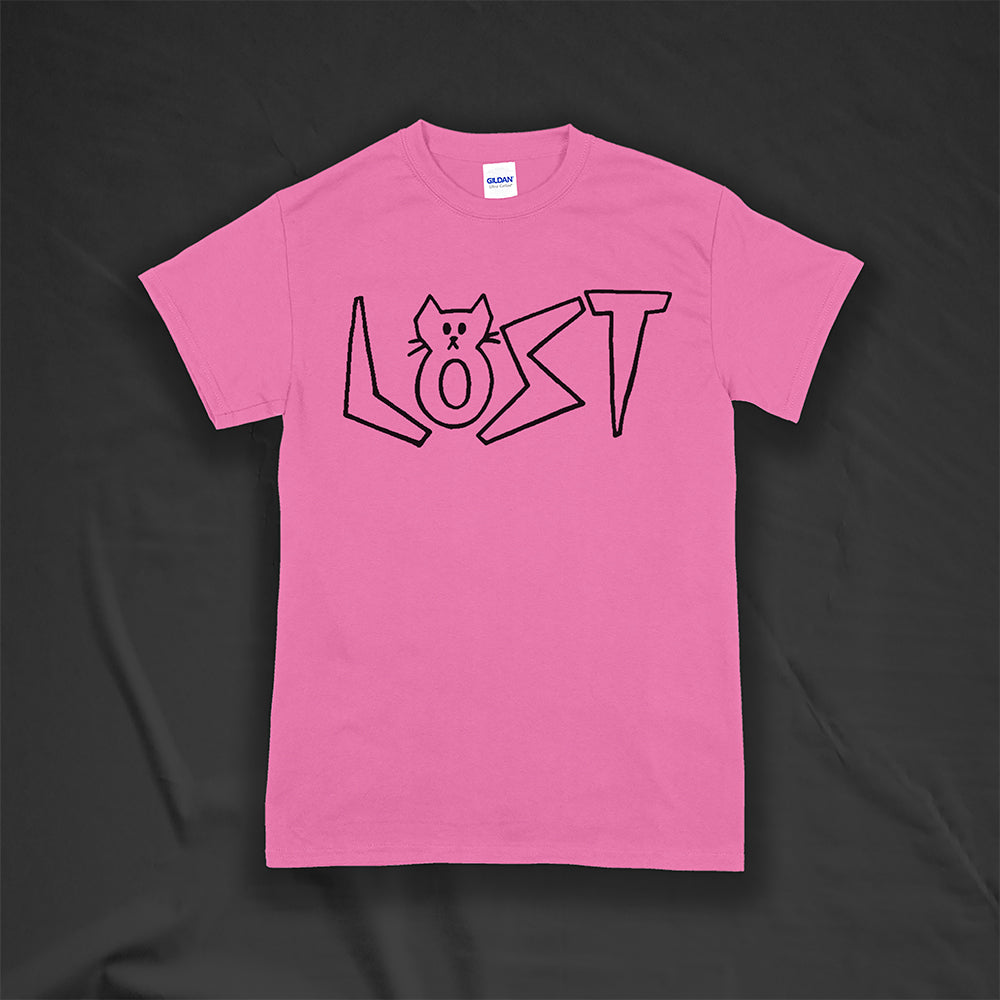 Charlottes Black Cat Letters. Hand drawn design of cat shaped letters. Drawn by my daughter Charlotte, and printed with black ink on an azalea pink shirt.