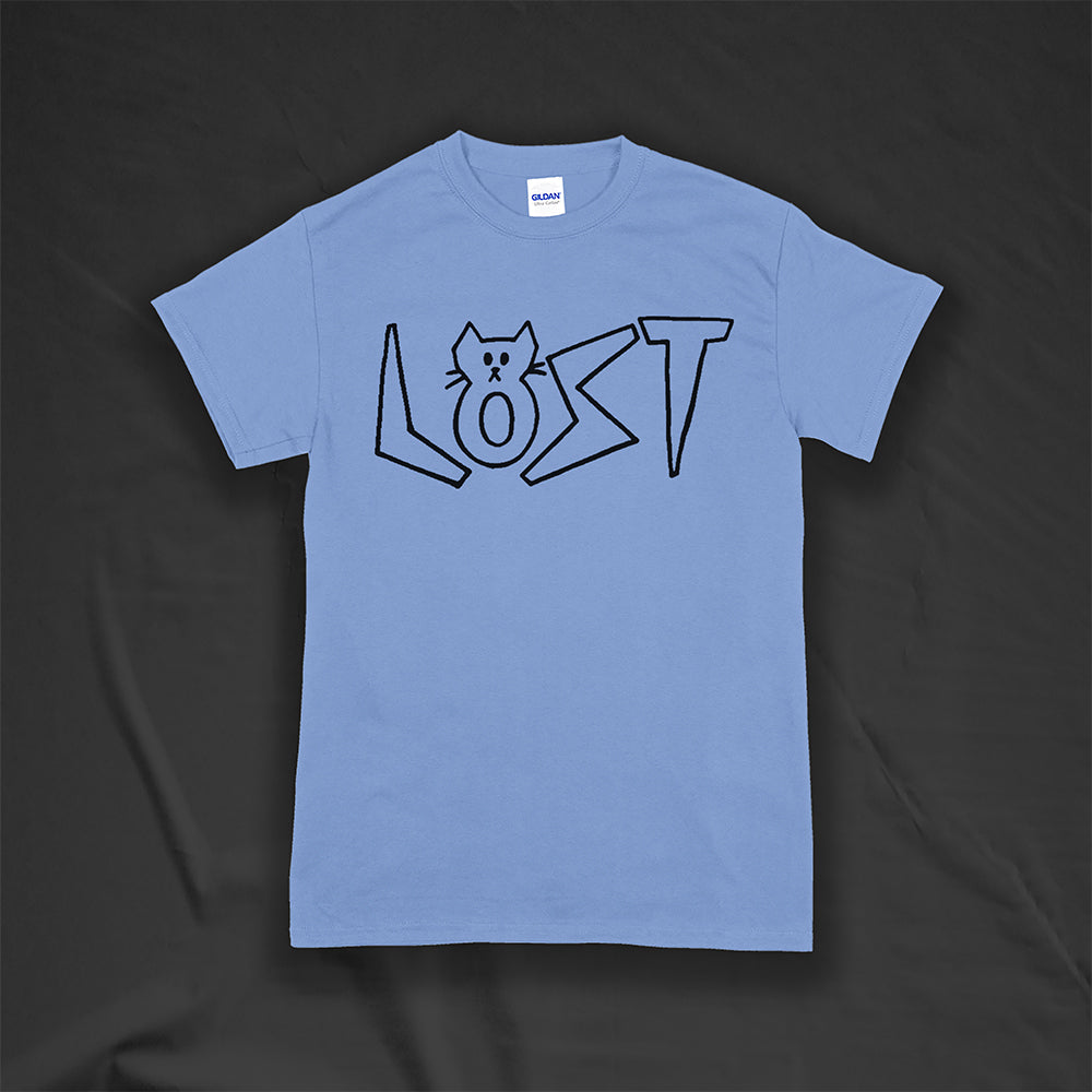 Charlottes Black Cat Letters. Hand drawn design of cat shaped letters. Drawn by my daughter Charlotte, and printed with black ink on a Carolina blue shirt.