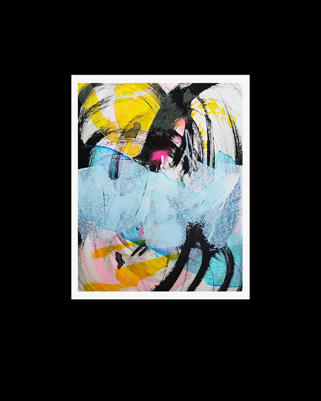 A bright, multicolored abstract painting by Canadian artist Christopher Reilly.