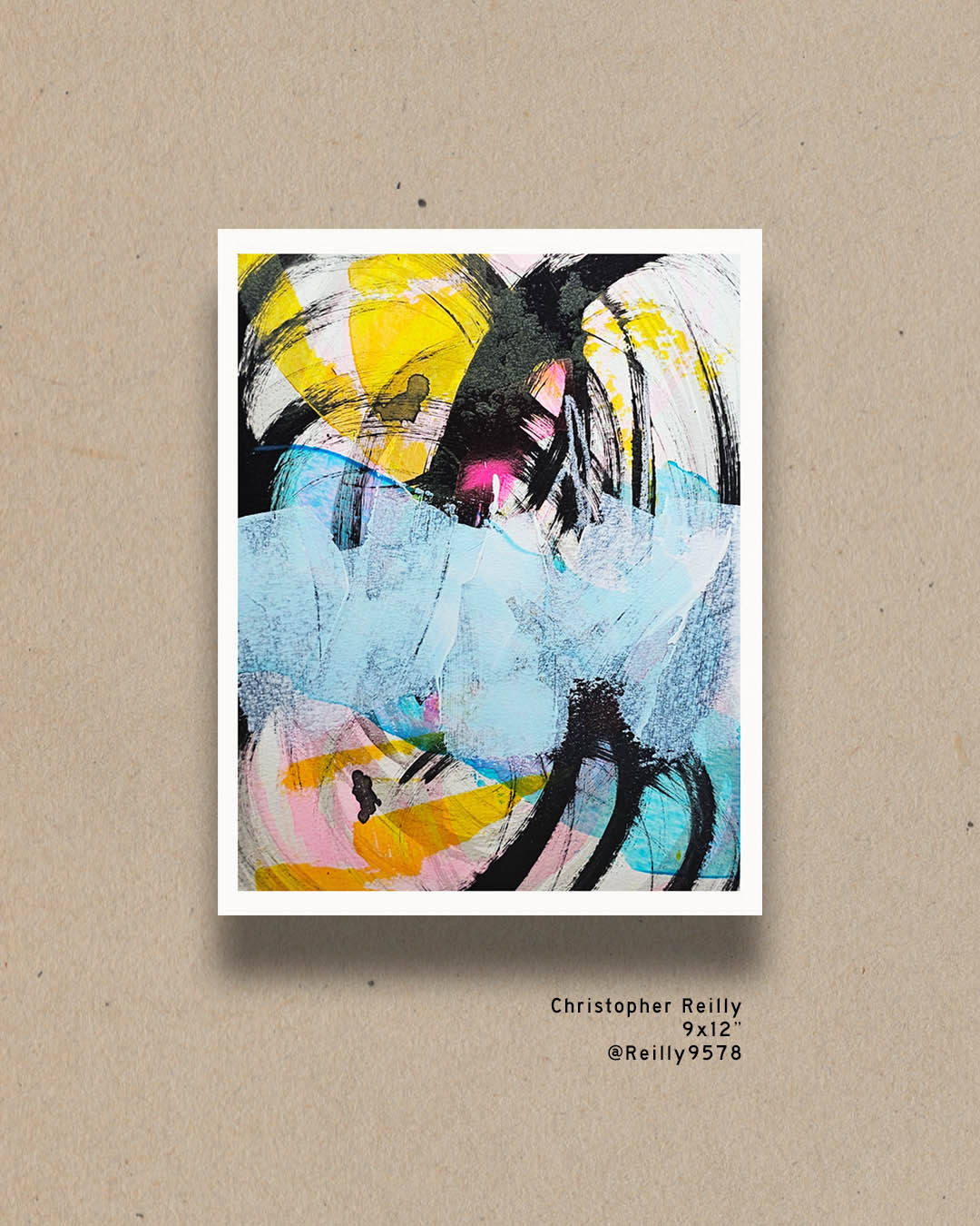 A bright, multicolored abstract painting by Canadian artist Christopher Reilly.