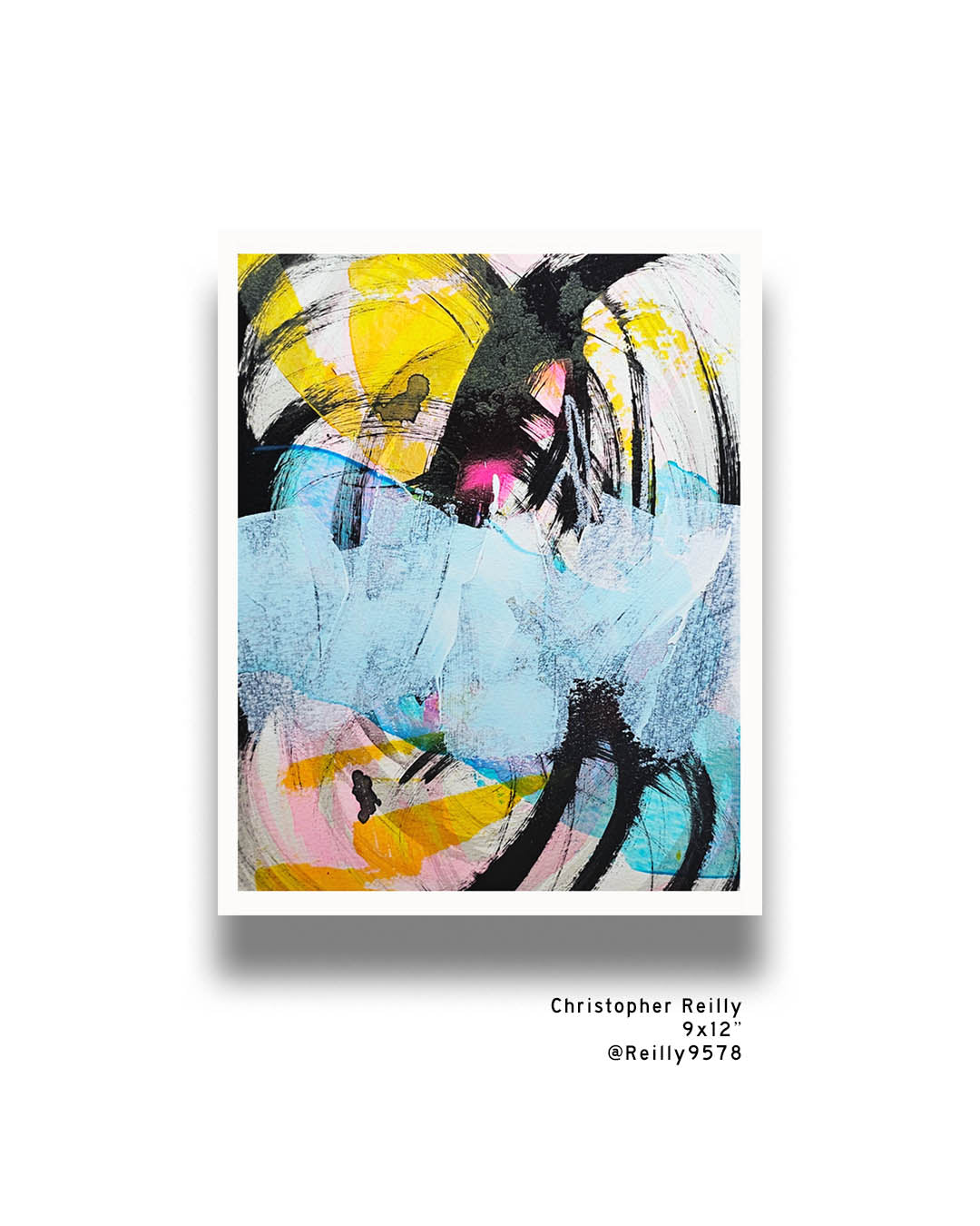 A bright, multicolored abstract painting by Canadian artist Christopher Reilly.