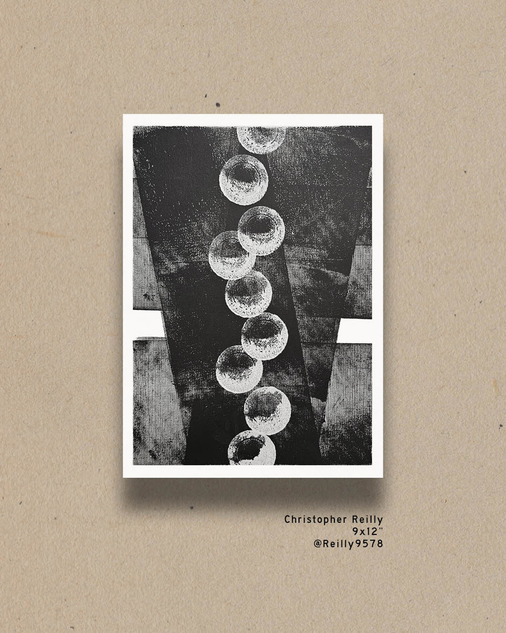 A monochromatic black and white abstract painting by Canadian artist Christopher Reilly