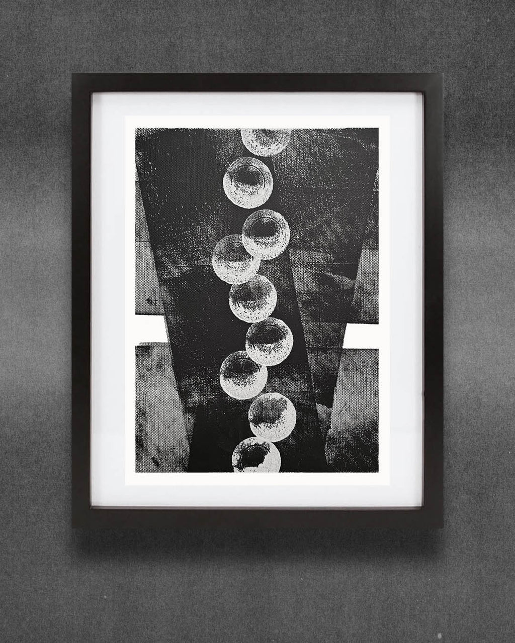 A monochromatic black and white abstract painting by Canadian artist Christopher Reilly