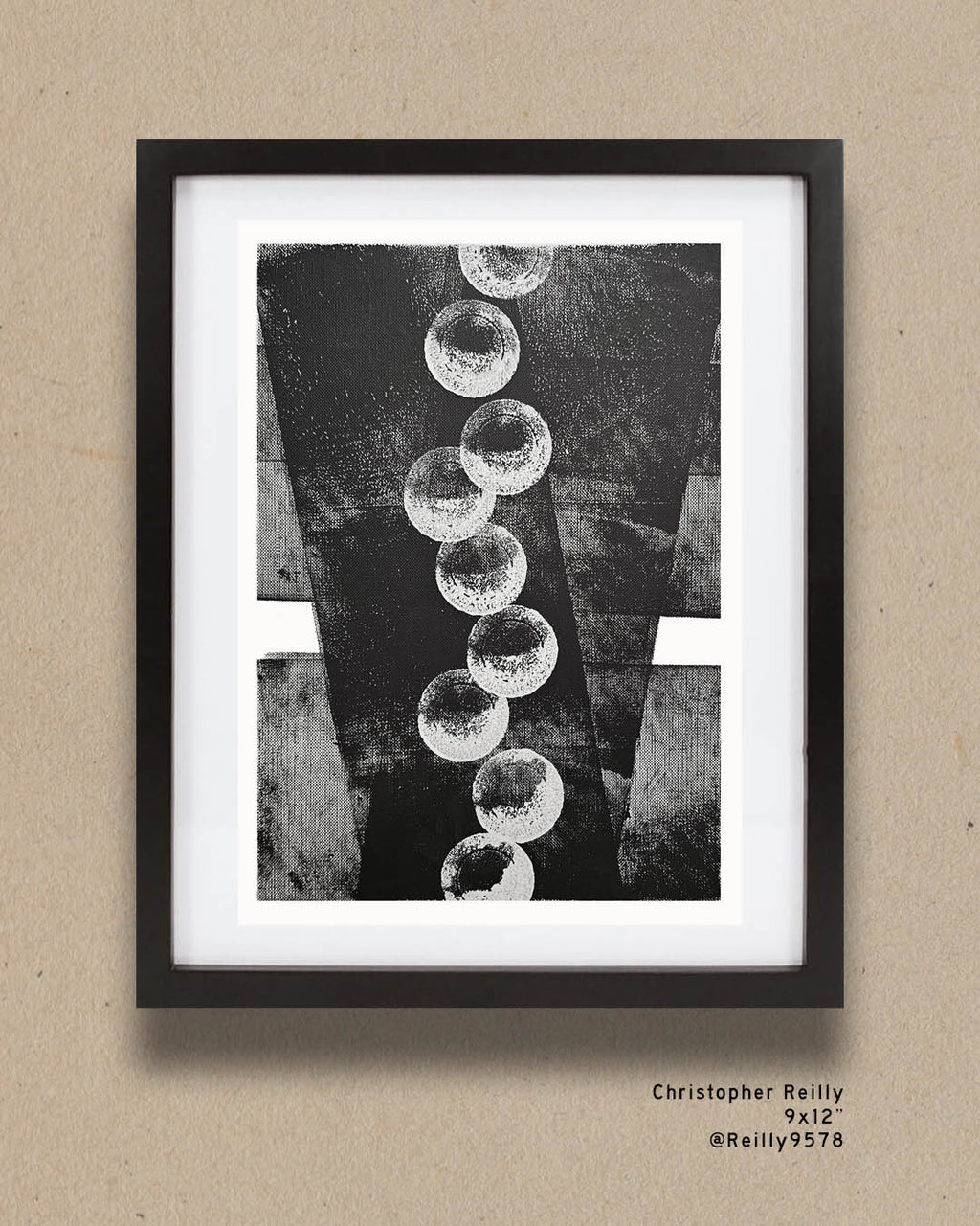 A monochromatic black and white abstract painting by Canadian artist Christopher Reilly