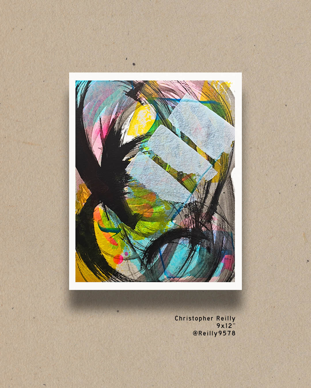 A multicolored abstract painting by Canadian artist Christopher Reilly