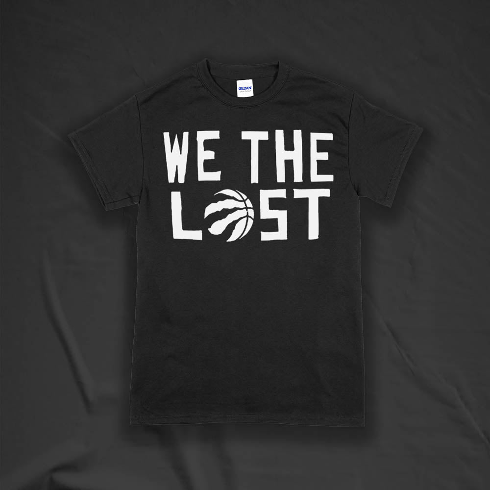 The We The Lost t-shirt. Bold white lettering and raptor claw design screen printed onto a black colored shirt.