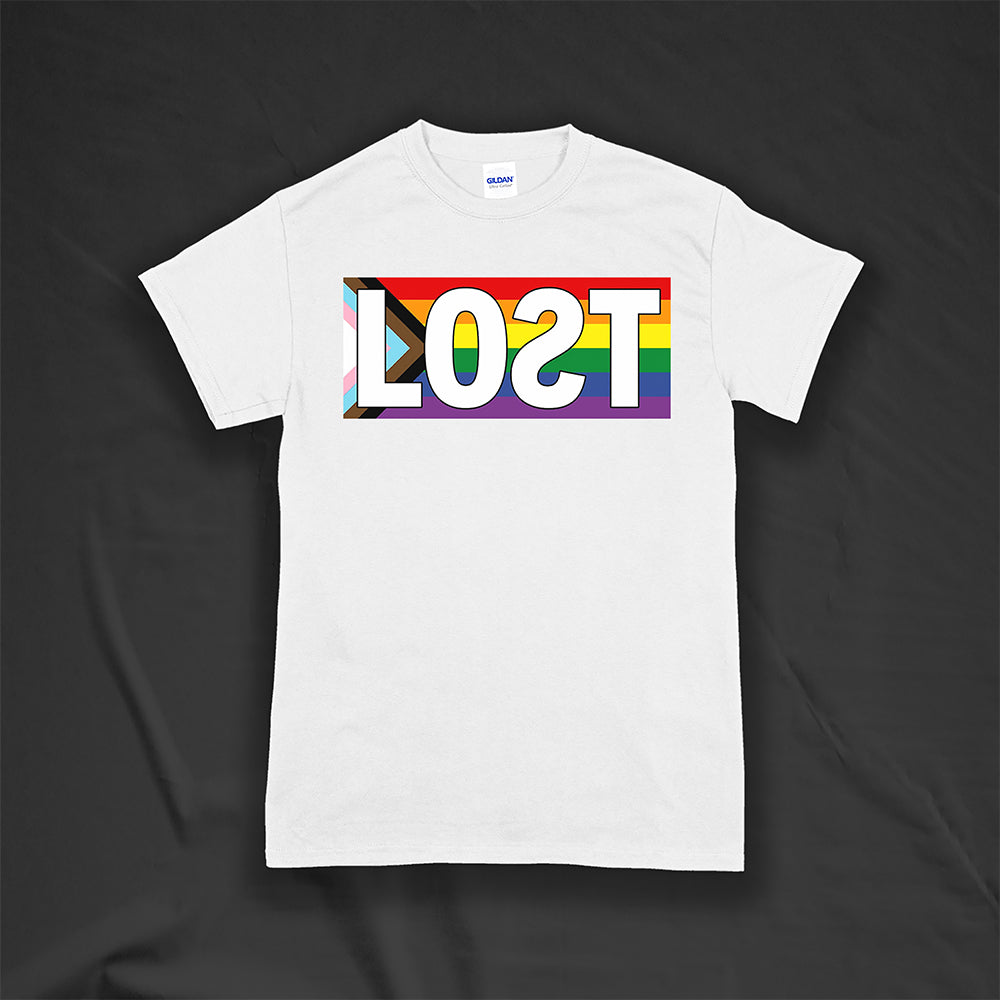 LOST progress flag shirt design by Lost Streetwear. Full color design displayed on a white shirt.